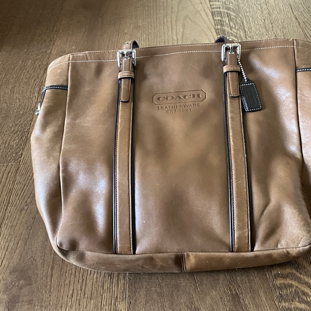 Coach Brown Leather Shoulder Tote with Dark Trim